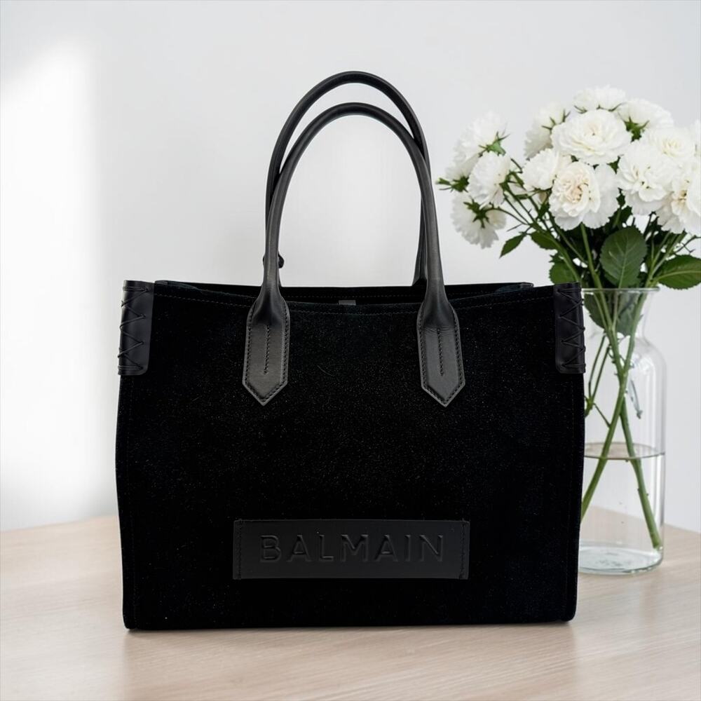 Balmain B-Army Logo Suede Tote